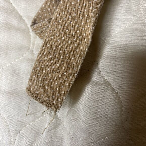 Franco Vintage Mushroom Half Apron Brown Cream Ruffle Trim Waist Tie - Picture 9 of 14